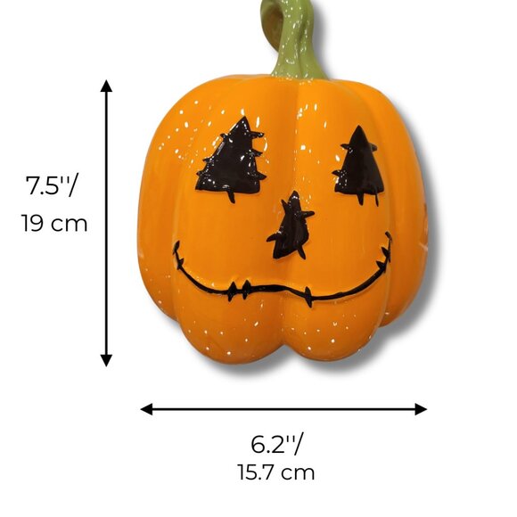 Halloween Pumpkin Jack-O’-Lantern Ceramic Figurine, 19x15.7cm, Orange Home Décor - Picture 6 of 6
